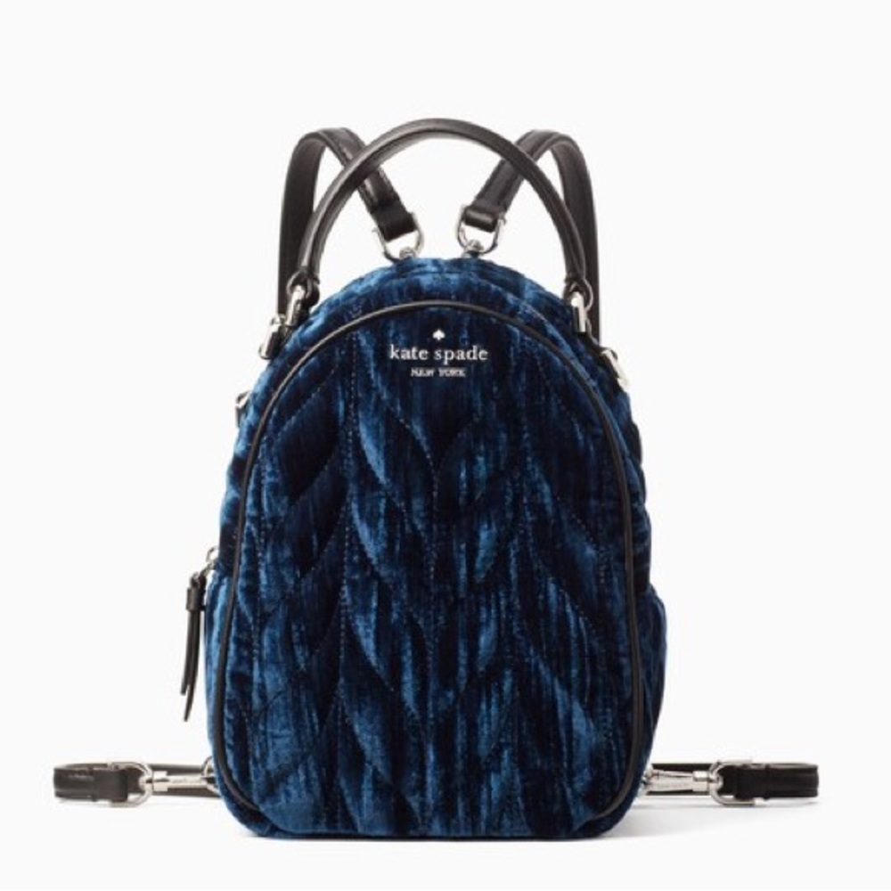 Briar Lane Quilted Crushed Velvet Mini Convertible Backpack - Blue